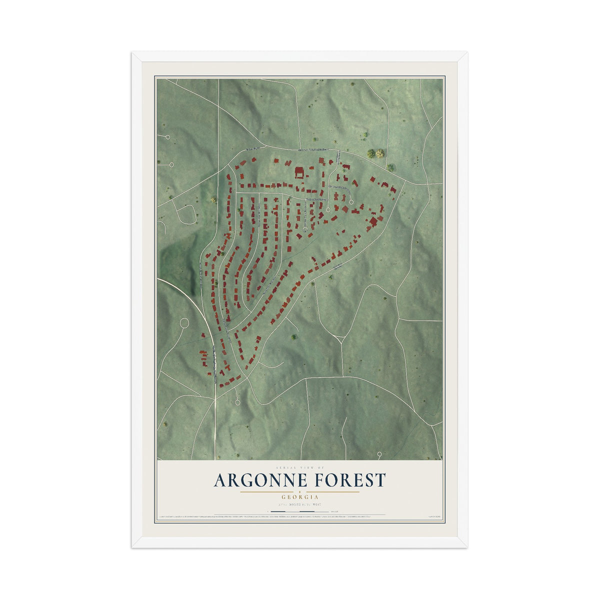 Argonne Forest, Georgia map print, 12" x 18" W/ White Ayous Wood Frame mockup