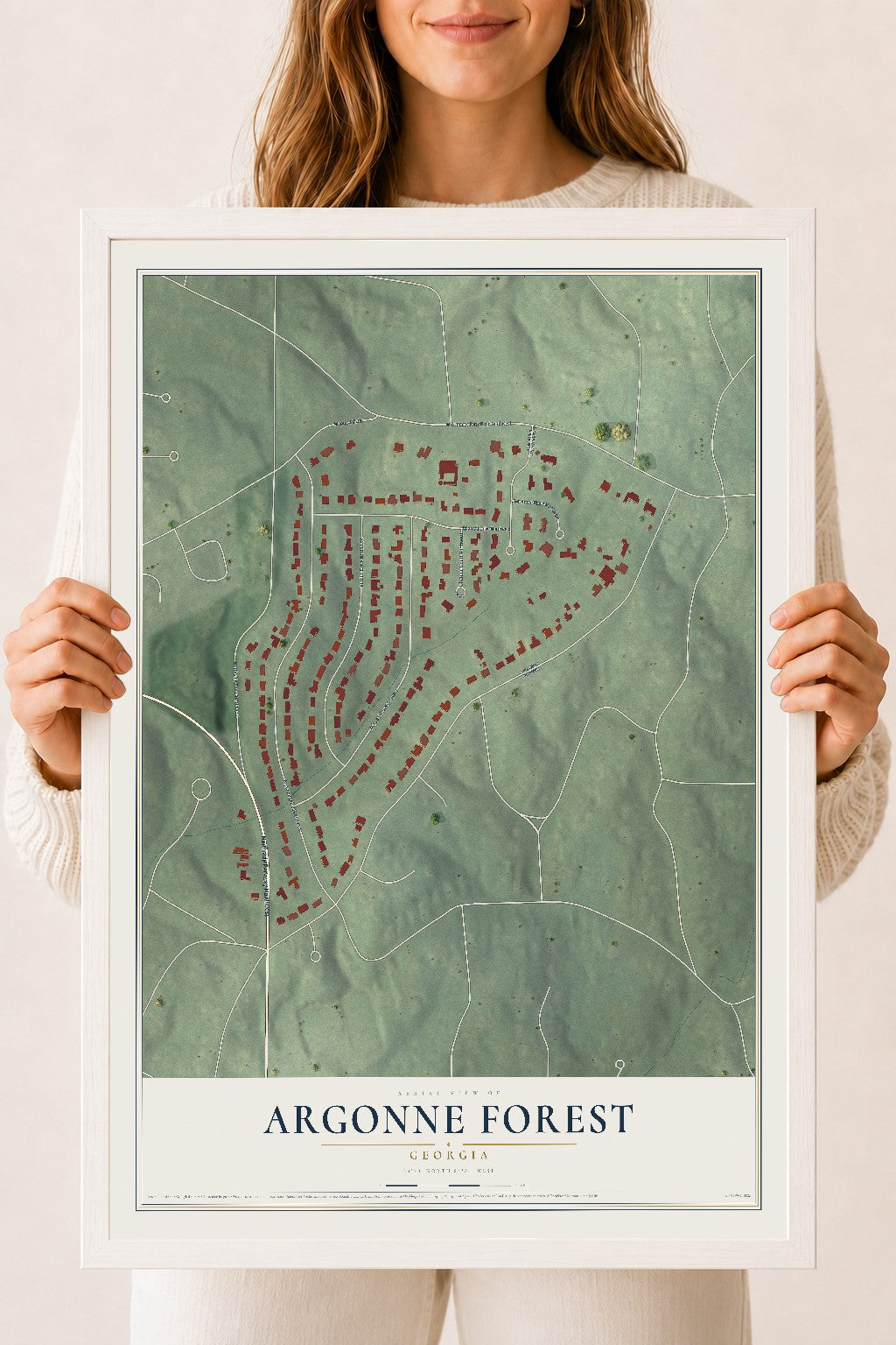 Argonne Forest, Georgia map print, 18" x 24" W/ White Ayous Wood Frame mockup