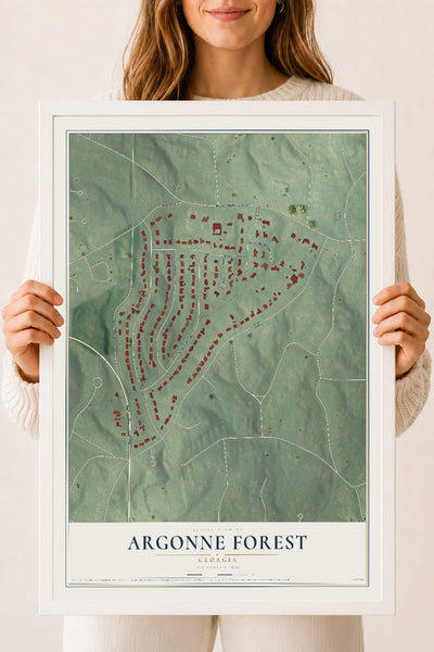 Argonne Forest, Georgia map print, 18" x 24" W/ White Ayous Wood Frame mockup