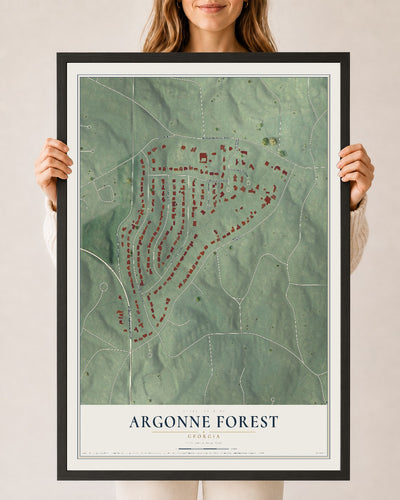 Argonne Forest, Georgia map print, 24" x 36" W/ Black Ayous Wood Frame mockup