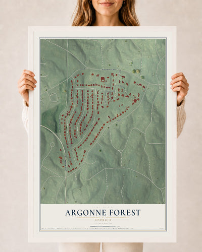 Argonne Forest, Georgia map print, 24" x 36" W/ White Ayous Wood Frame mockup