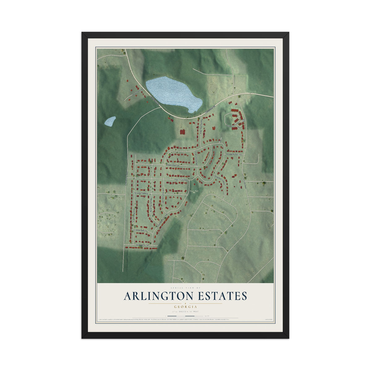 Arlington Estates, Georgia map print, 12" x 18" W/ Black Ayous Wood Frame mockup
