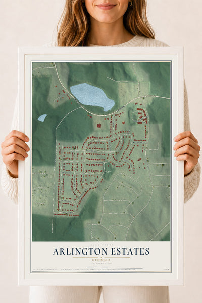 Arlington Estates, Georgia map print, 18" x 24" W/ White Ayous Wood Frame mockup