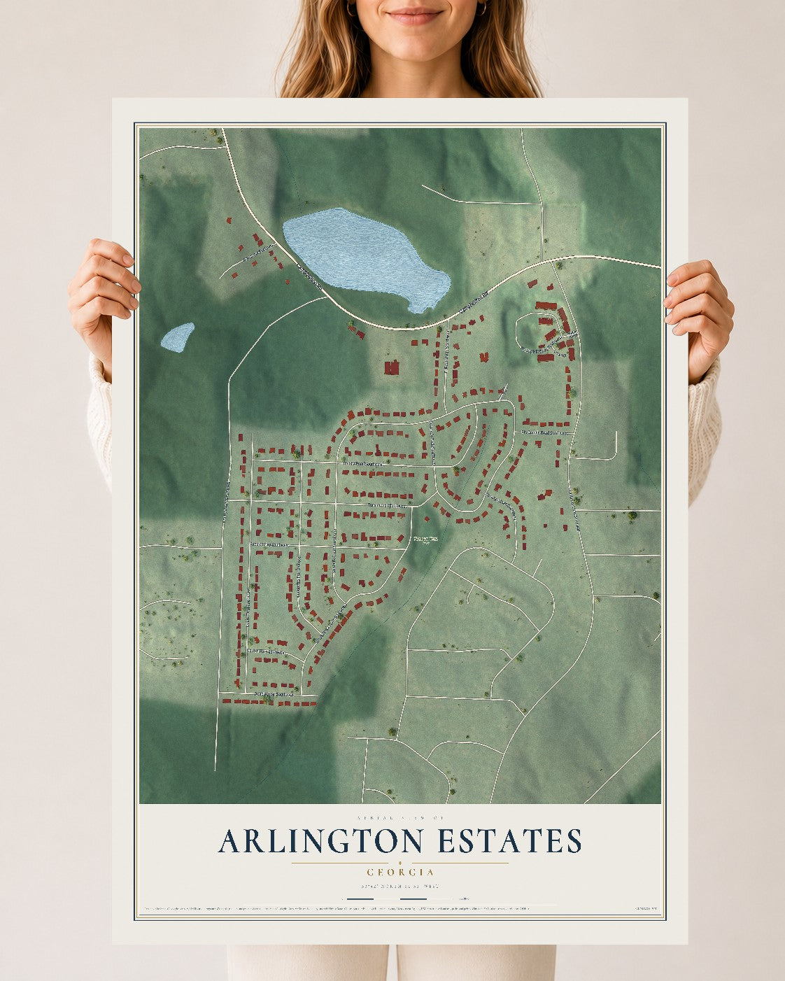 Arlington Estates, Georgia map print, 24" x 36" Archival Matte Print mockup