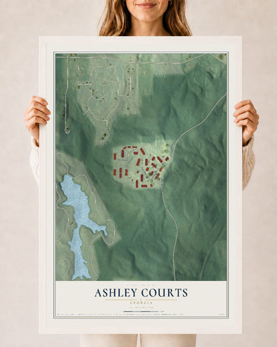 Ashley Courts, Georgia map print, 24" x 36" W/ White Ayous Wood Frame mockup