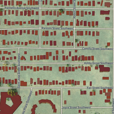 Close-up 1 of the Ashview Heights, Georgia map artwork