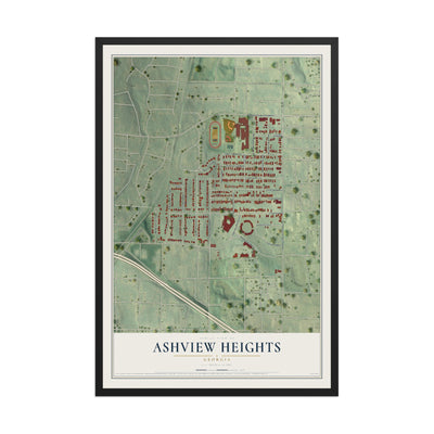 Ashview Heights, Georgia map print, 12" x 18" W/ Black Ayous Wood Frame mockup
