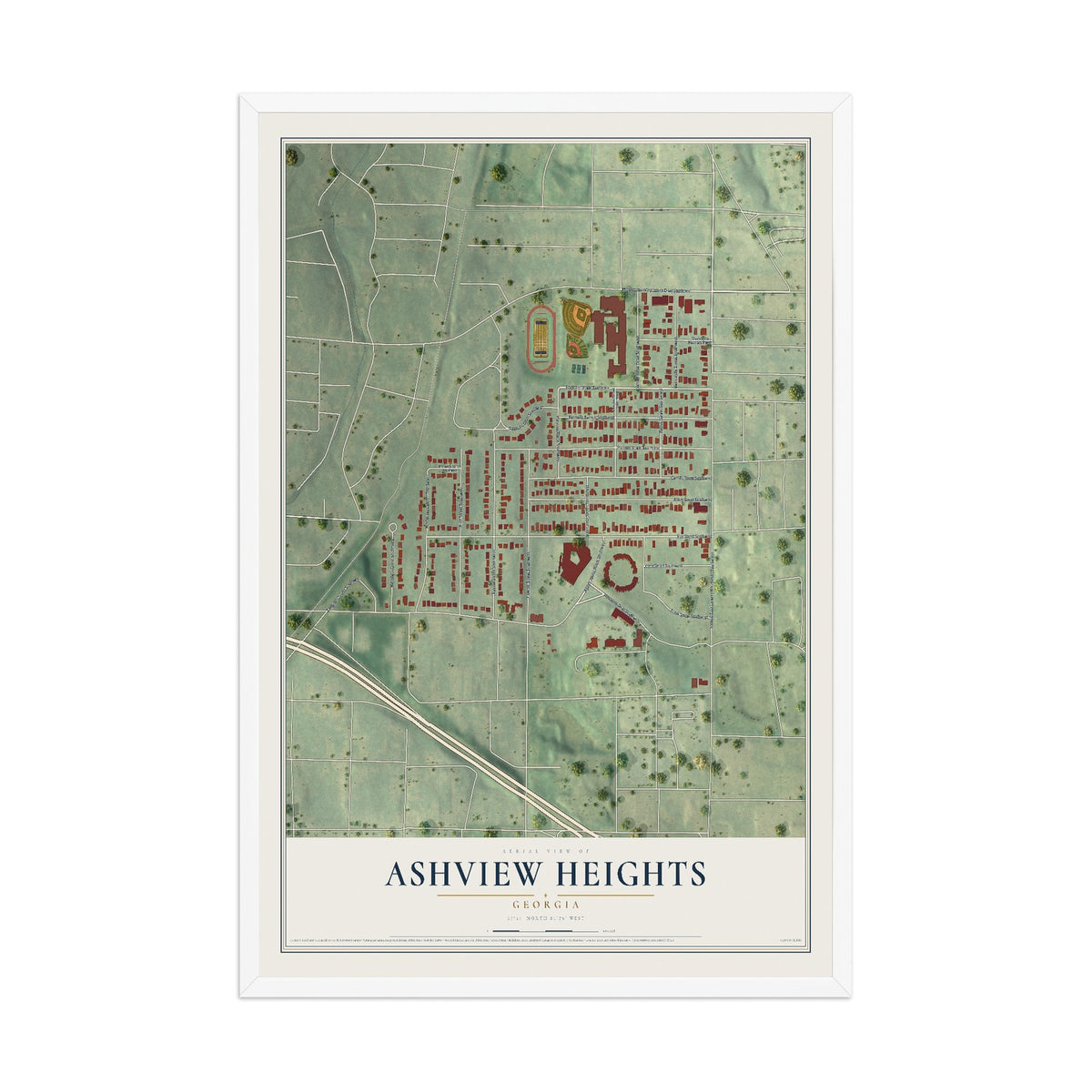 Ashview Heights, Georgia map print, 12" x 18" W/ White Ayous Wood Frame mockup