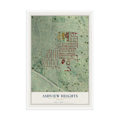 Ashview Heights, Georgia map print, 12" x 18" W/ White Ayous Wood Frame mockup