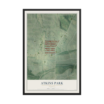 Atkins Park, Georgia map print, 12" x 18" W/ Black Ayous Wood Frame mockup