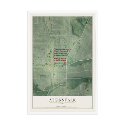 Atkins Park, Georgia map print, 12" x 18" W/ White Ayous Wood Frame mockup