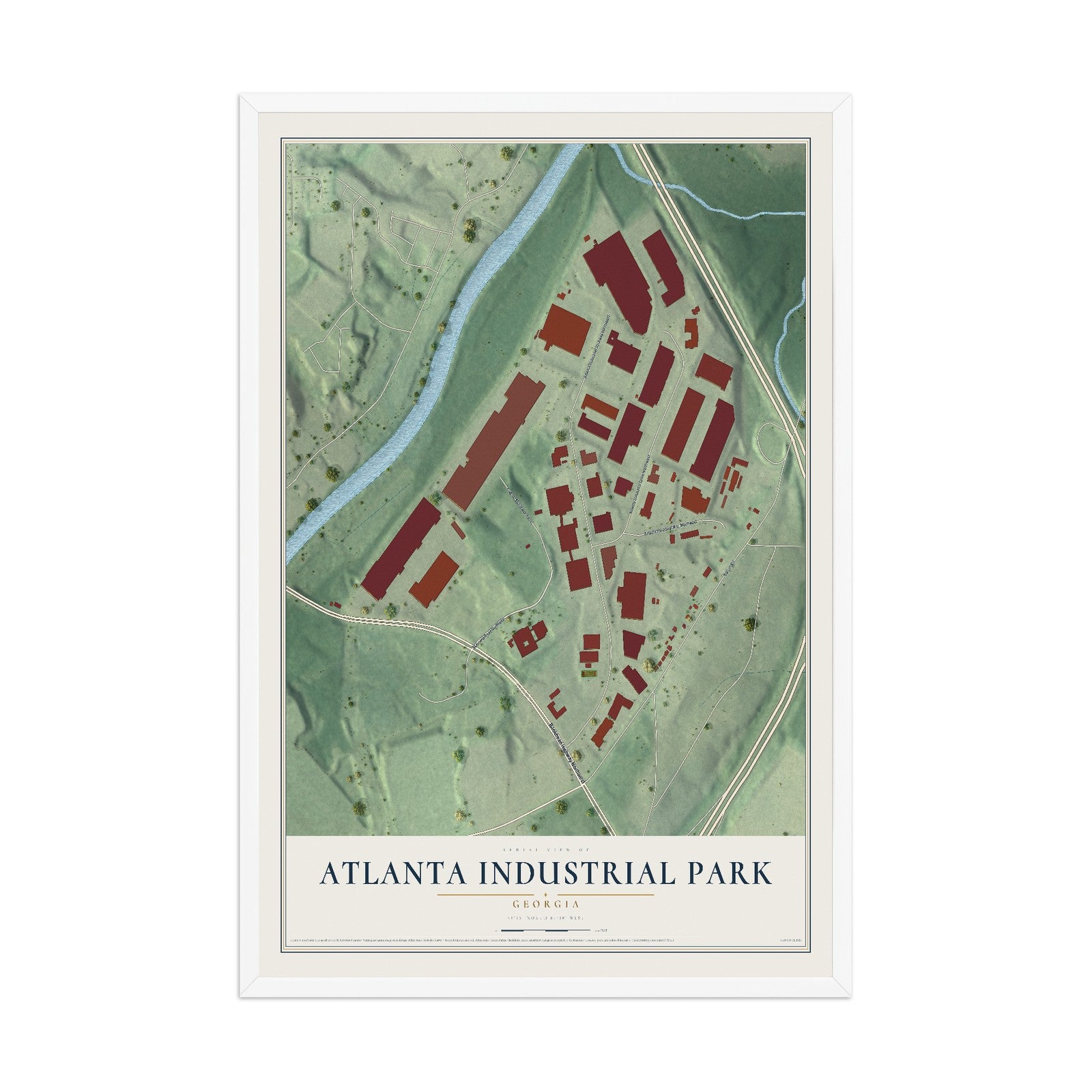 Atlanta Industrial Park, Georgia map print, 12" x 18" W/ White Ayous Wood Frame mockup