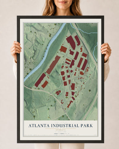 Atlanta Industrial Park, Georgia map print, 24" x 36" W/ Black Ayous Wood Frame mockup