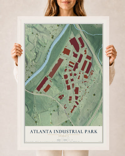 Atlanta Industrial Park, Georgia map print, 24" x 36" W/ White Ayous Wood Frame mockup