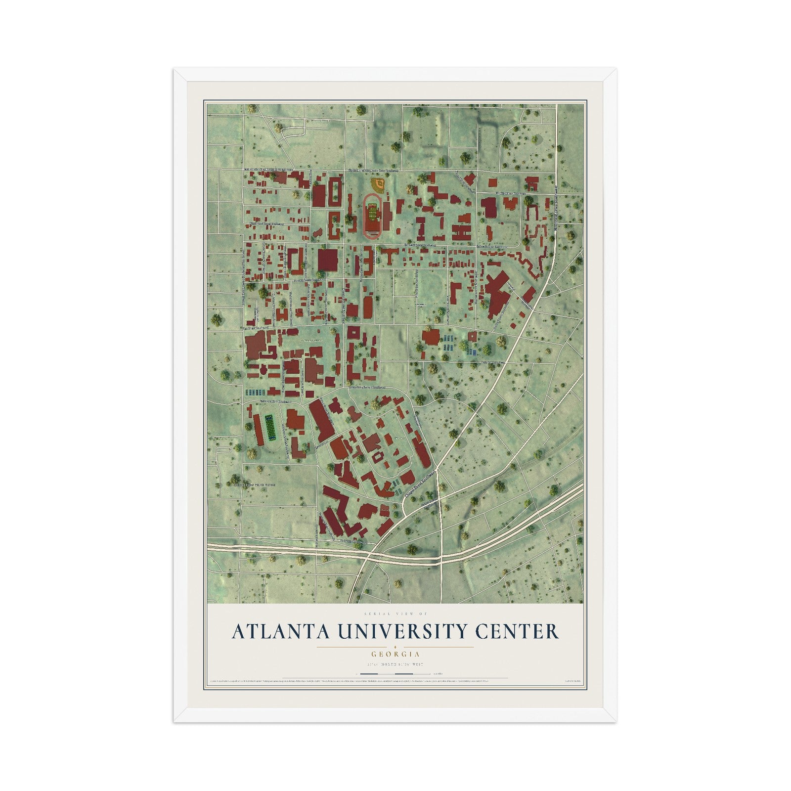 Atlanta University Center, Georgia map print, 12" x 18" W/ White Ayous Wood Frame mockup