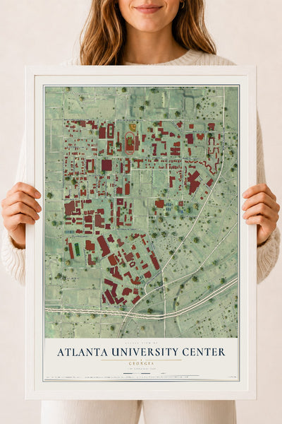Atlanta University Center, Georgia map print, 18" x 24" W/ White Ayous Wood Frame mockup