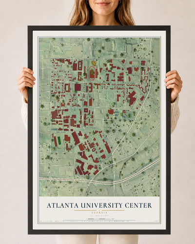 Atlanta University Center, Georgia map print, 24" x 36" W/ Black Ayous Wood Frame mockup