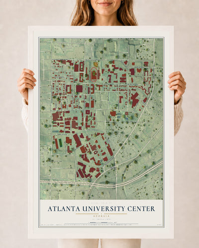 Atlanta University Center, Georgia map print, 24" x 36" W/ White Ayous Wood Frame mockup