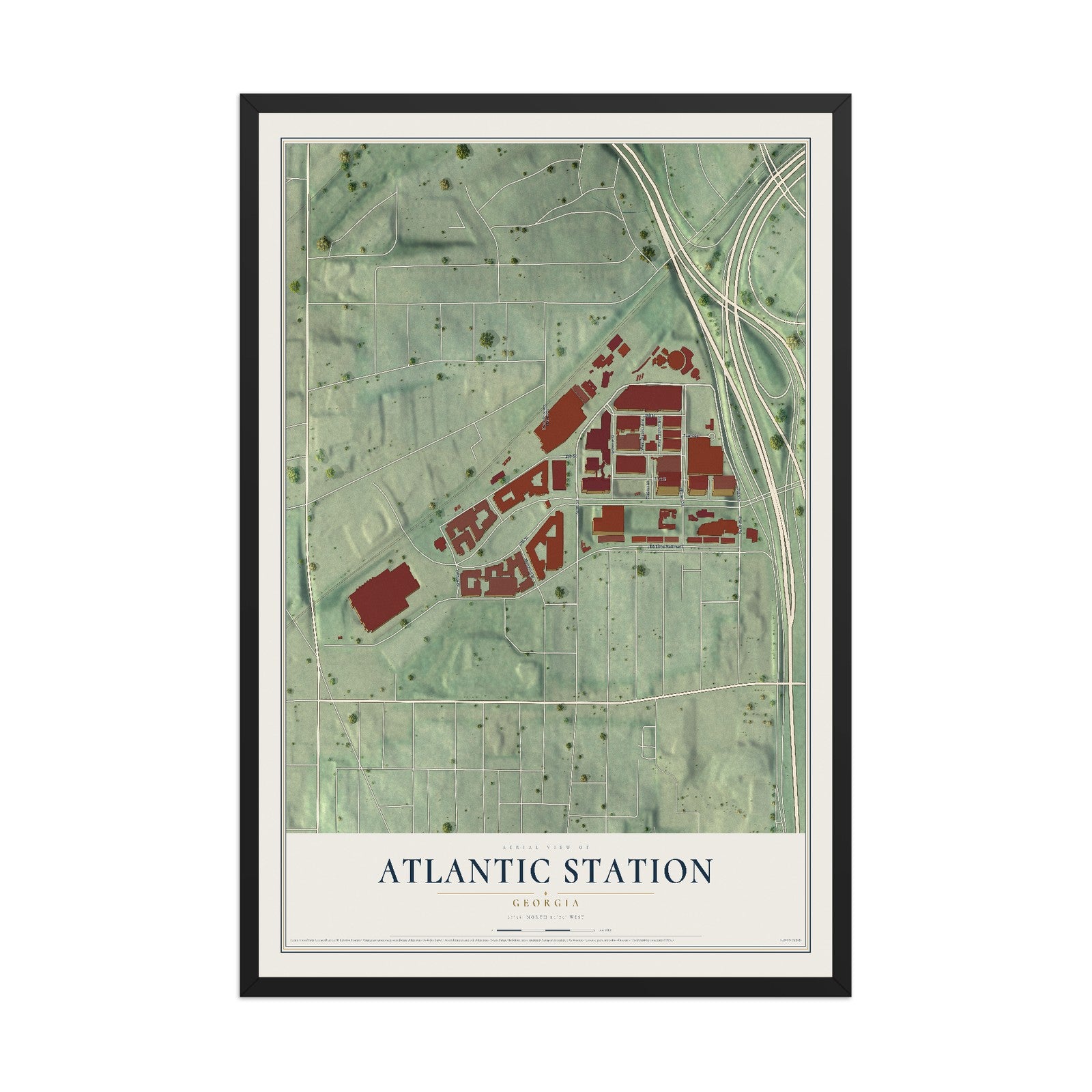 Atlantic Station, Georgia map print, 12" x 18" W/ Black Ayous Wood Frame mockup