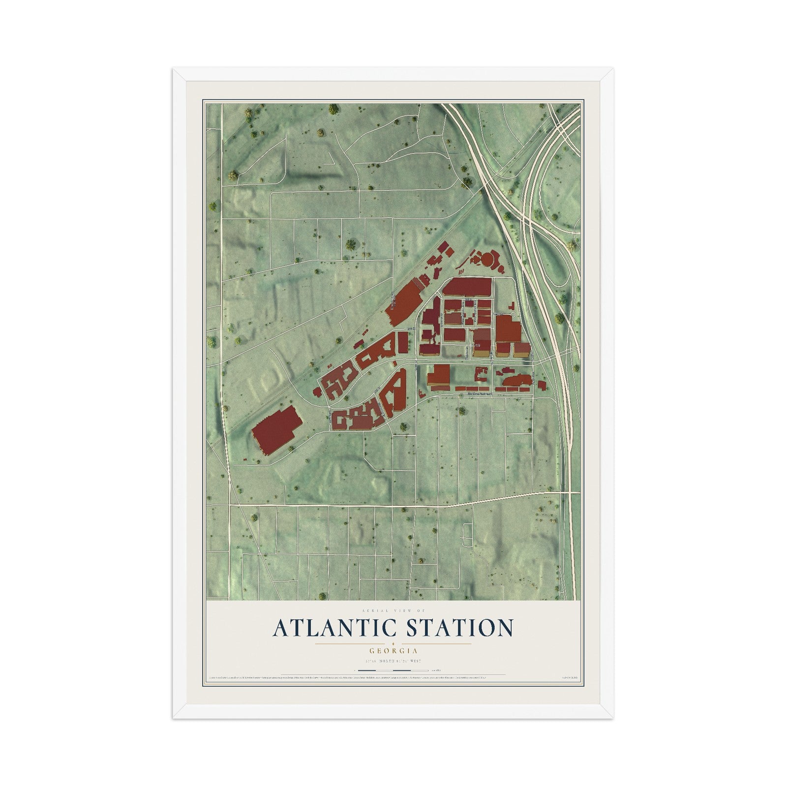 Atlantic Station, Georgia map print, 12" x 18" W/ White Ayous Wood Frame mockup