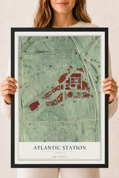 Atlantic Station, Georgia map print, 18" x 24" W/ Black Ayous Wood Frame mockup