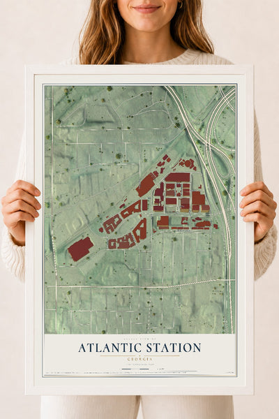 Atlantic Station, Georgia map print, 18" x 24" W/ White Ayous Wood Frame mockup