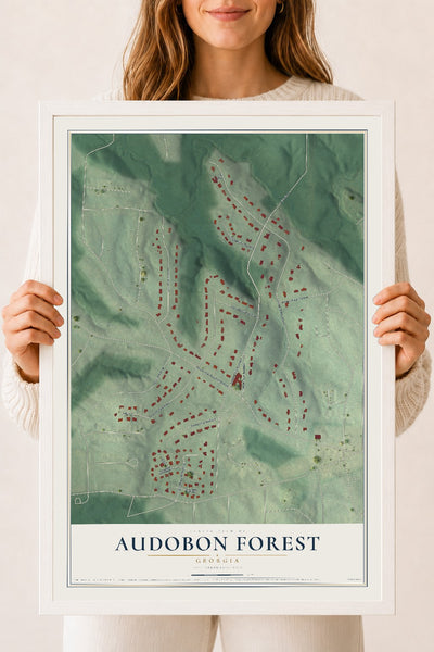 Audobon Forest, Georgia map print, 18" x 24" W/ White Ayous Wood Frame mockup