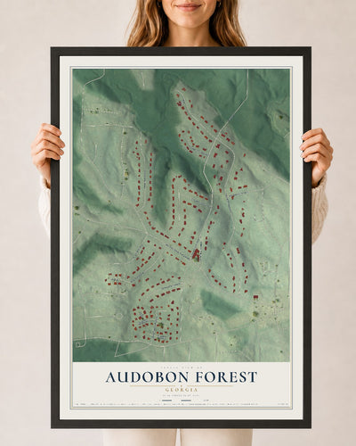 Audobon Forest, Georgia map print, 24" x 36" W/ Black Ayous Wood Frame mockup