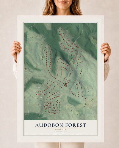 Audobon Forest, Georgia map print, 24" x 36" W/ White Ayous Wood Frame mockup