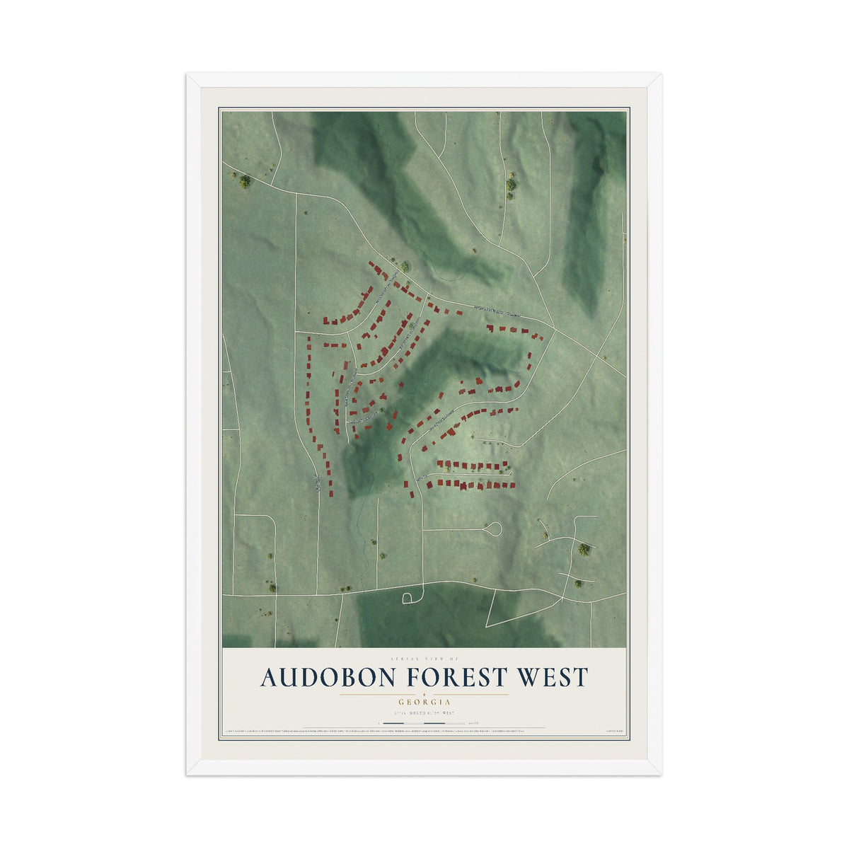 Audobon Forest West, Georgia map print, 12" x 18" W/ White Ayous Wood Frame mockup