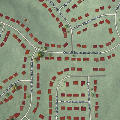 Close-up 1 of the Baker Hills, Georgia map artwork
