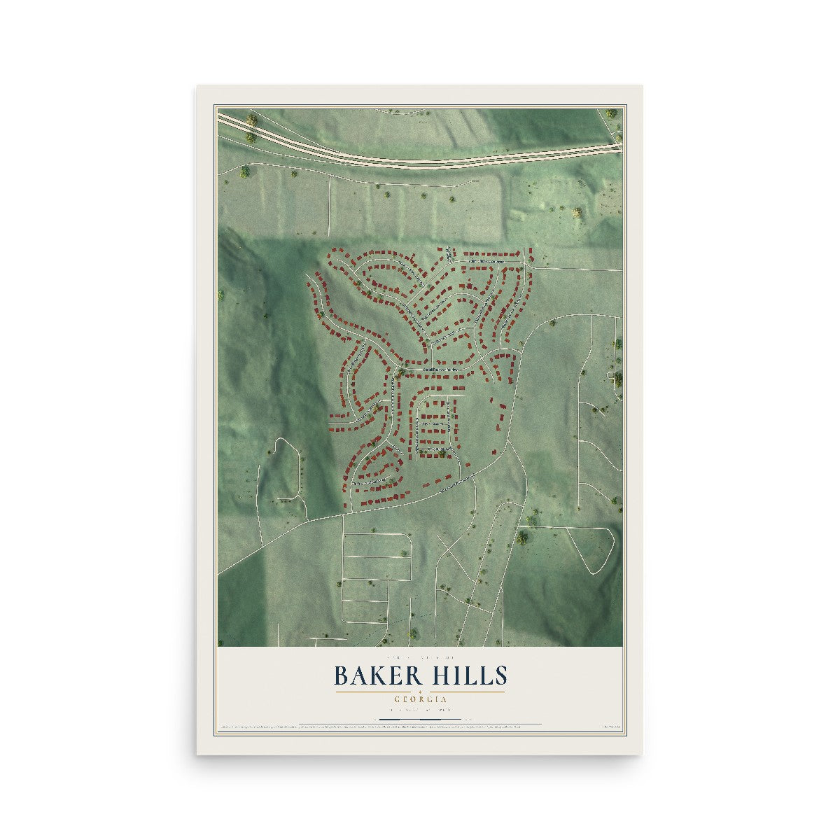 Baker Hills, Georgia map print, 12" x 18" Archival Matte Print mockup