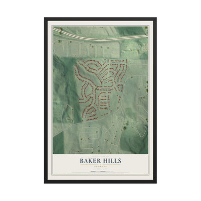 Baker Hills, Georgia map print, 12" x 18" W/ Black Ayous Wood Frame mockup
