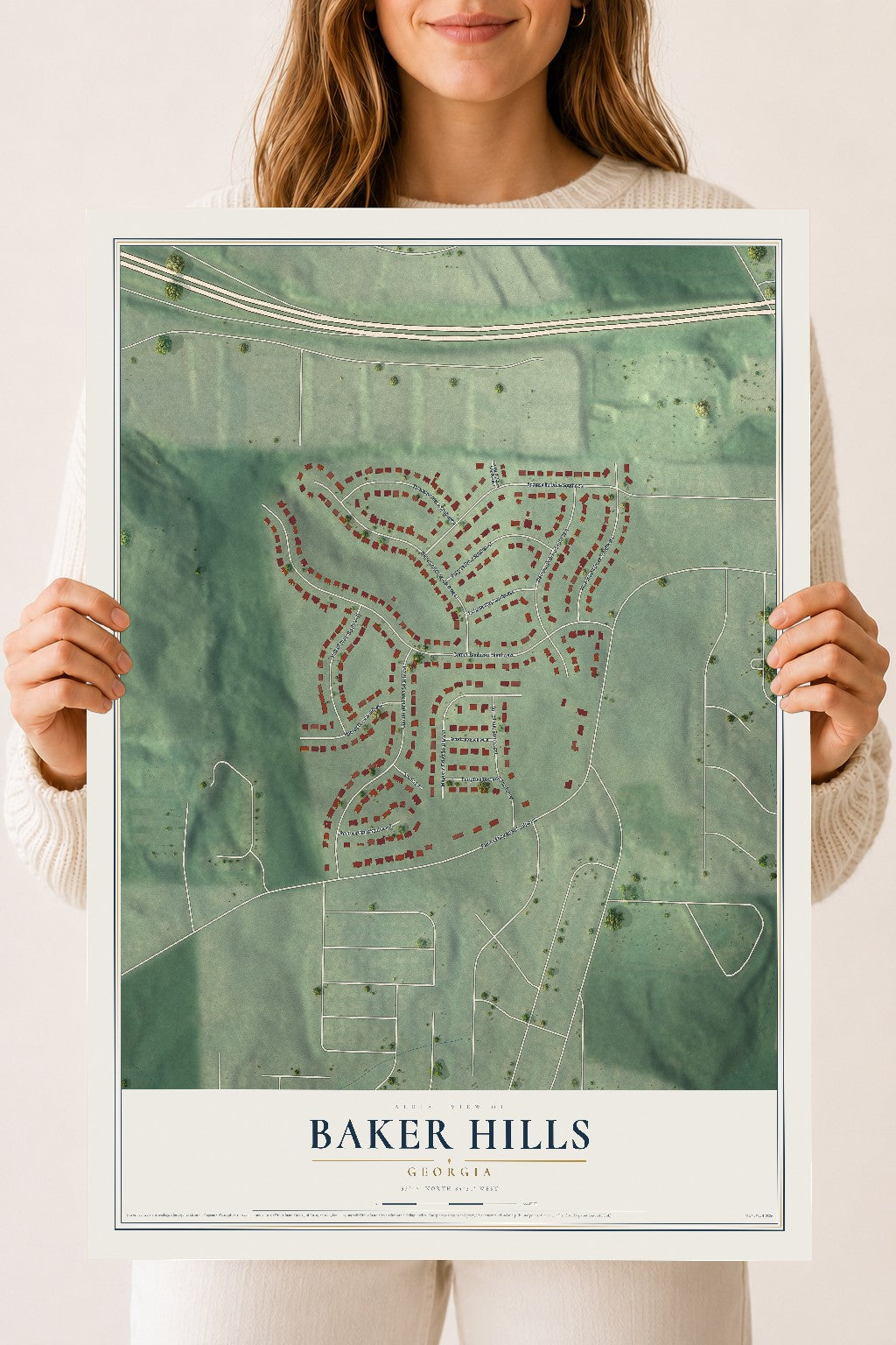 Baker Hills, Georgia map print, 18" x 24" Archival Matte Print mockup