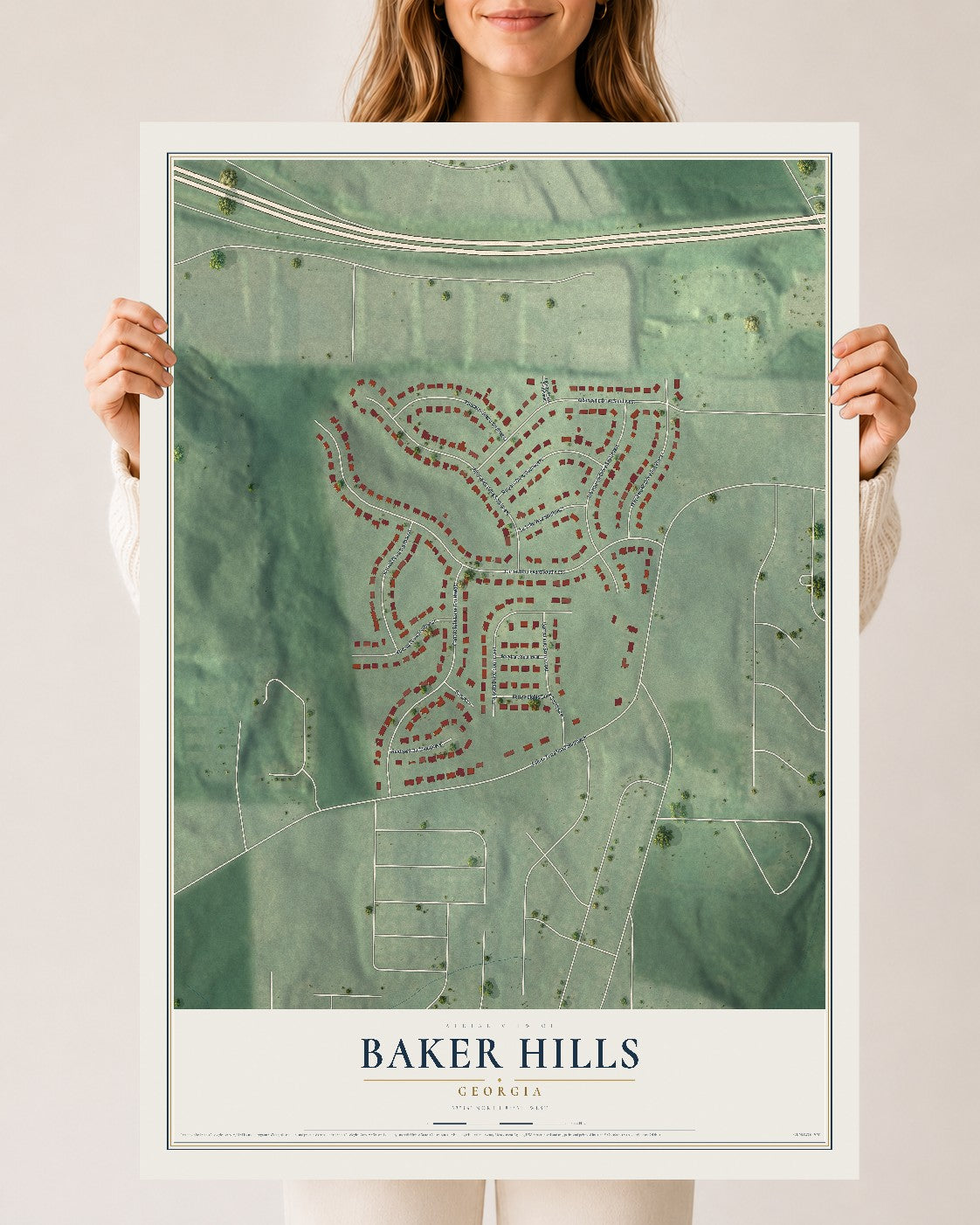 Baker Hills, Georgia map print, 24" x 36" Archival Matte Print mockup