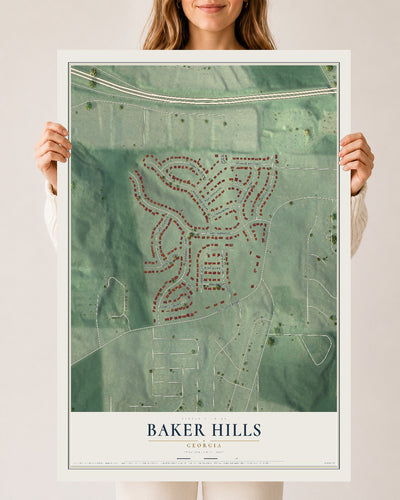 Baker Hills, Georgia map print, 24" x 36" Archival Matte Print mockup