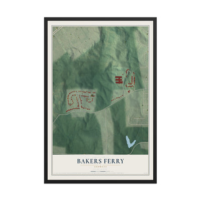 Bakers Ferry, Georgia map print, 12" x 18" W/ Black Ayous Wood Frame mockup