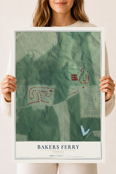 Bakers Ferry, Georgia map print, 18" x 24" Archival Matte Print mockup