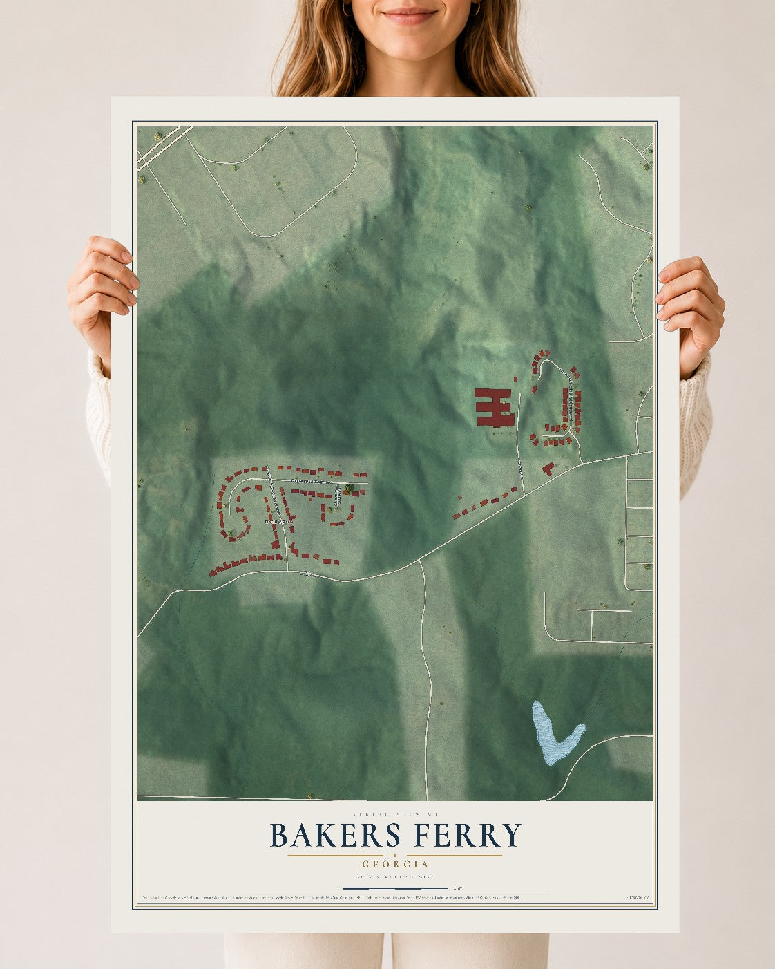 Bakers Ferry, Georgia map print, 24" x 36" Archival Matte Print mockup
