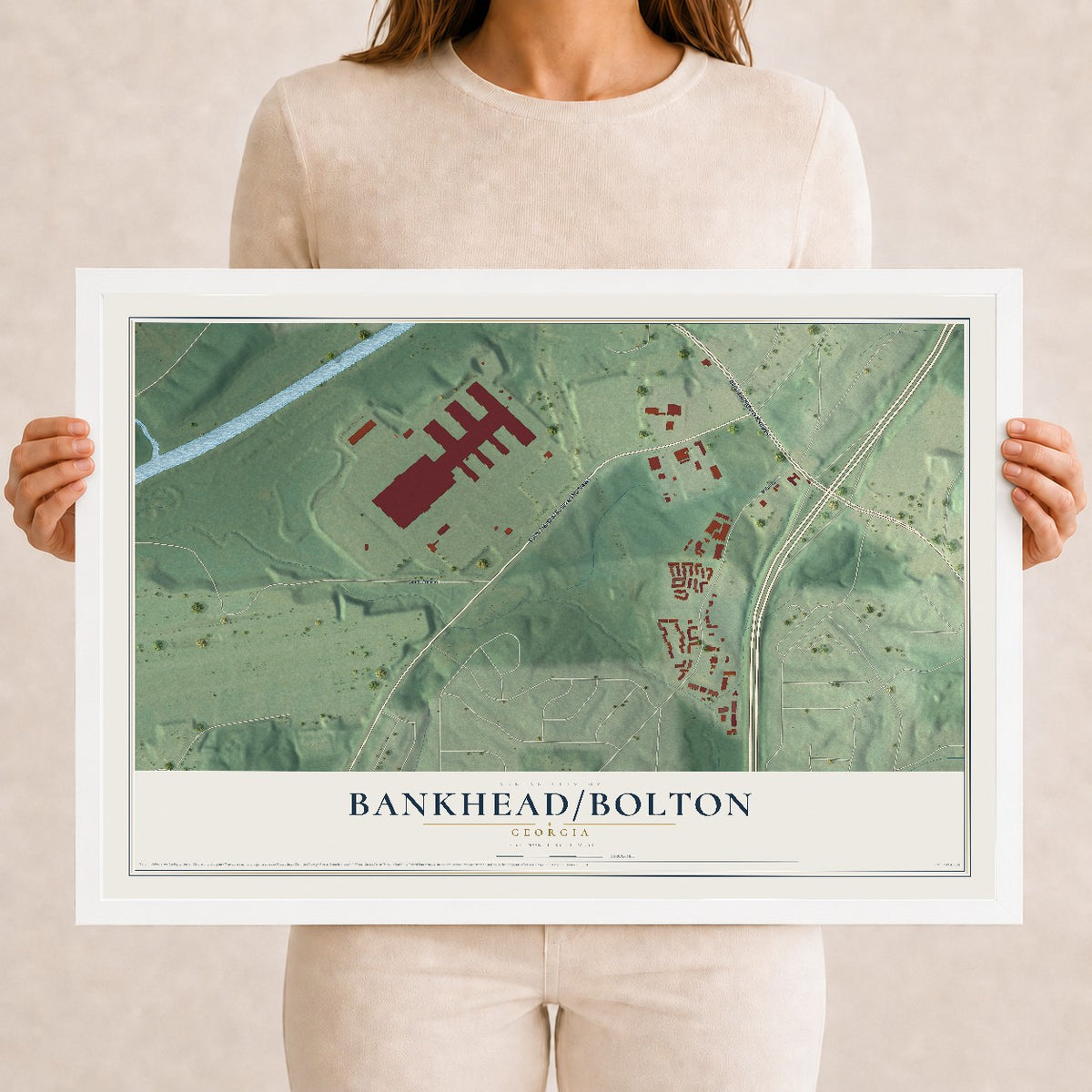 Bankhead-Bolton, Georgia map print, 12" x 18" W/ White Ayous Wood Frame mockup