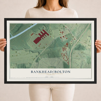 Bankhead-Bolton, Georgia map print, 18" x 24" W/ Black Ayous Wood Frame mockup