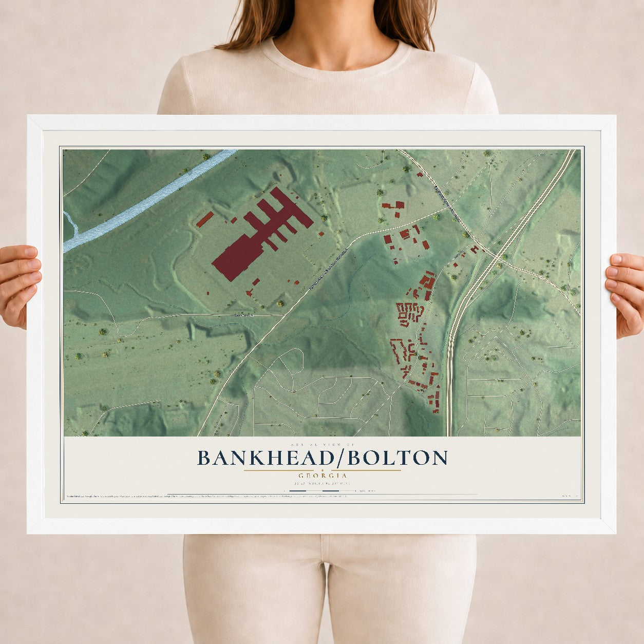 Bankhead-Bolton, Georgia map print, 18" x 24" W/ White Ayous Wood Frame mockup