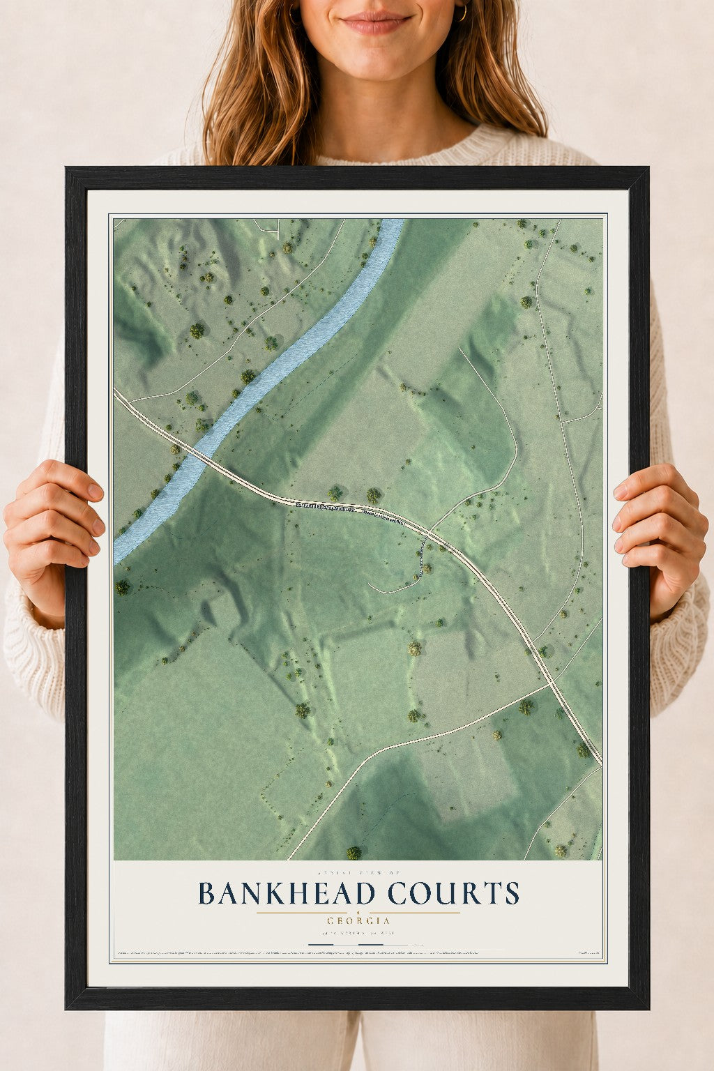 Bankhead Courts, Georgia map print, 18" x 24" W/ Black Ayous Wood Frame mockup