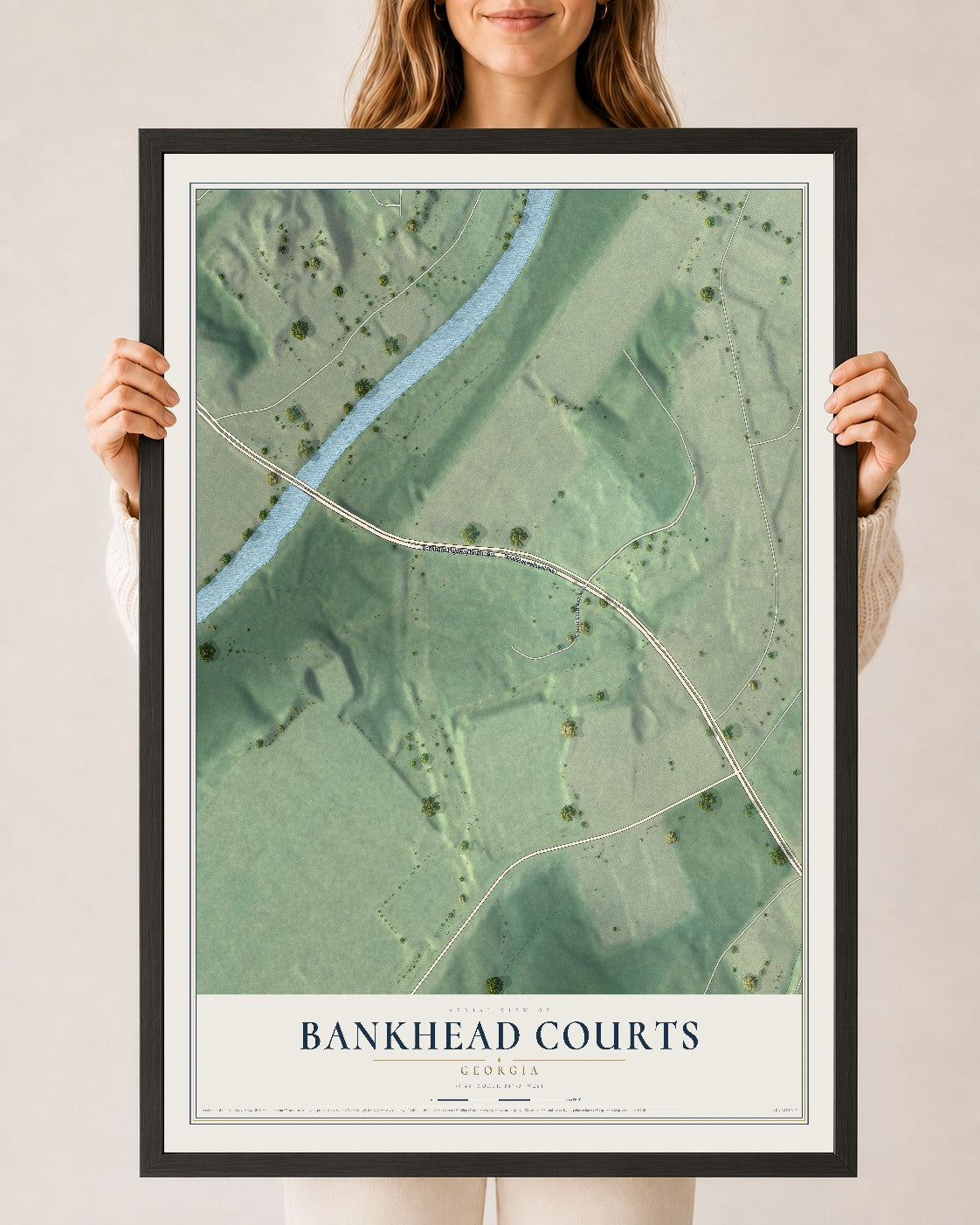 Bankhead Courts, Georgia map print, 24" x 36" W/ Black Ayous Wood Frame mockup