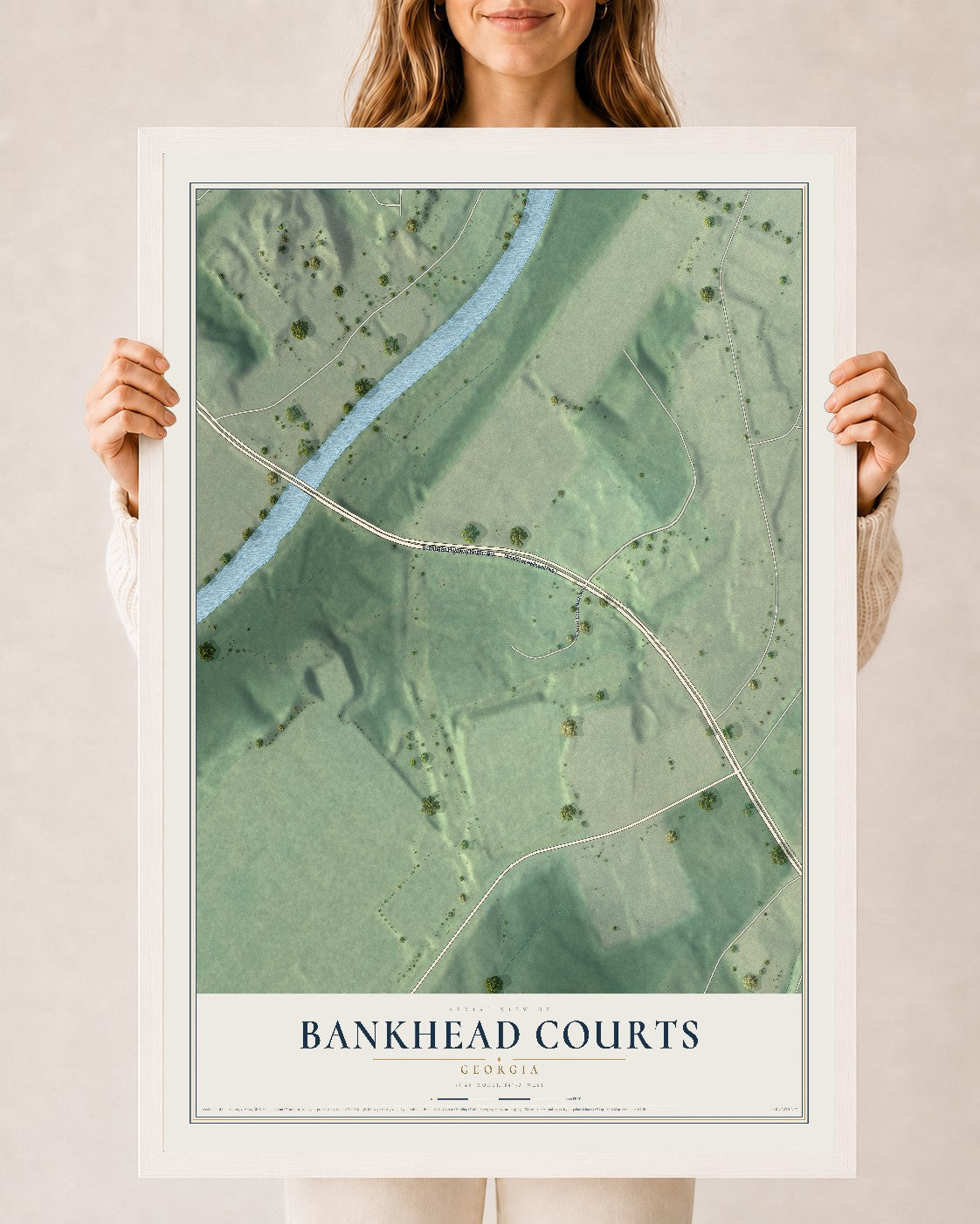 Bankhead Courts, Georgia map print, 24" x 36" W/ White Ayous Wood Frame mockup