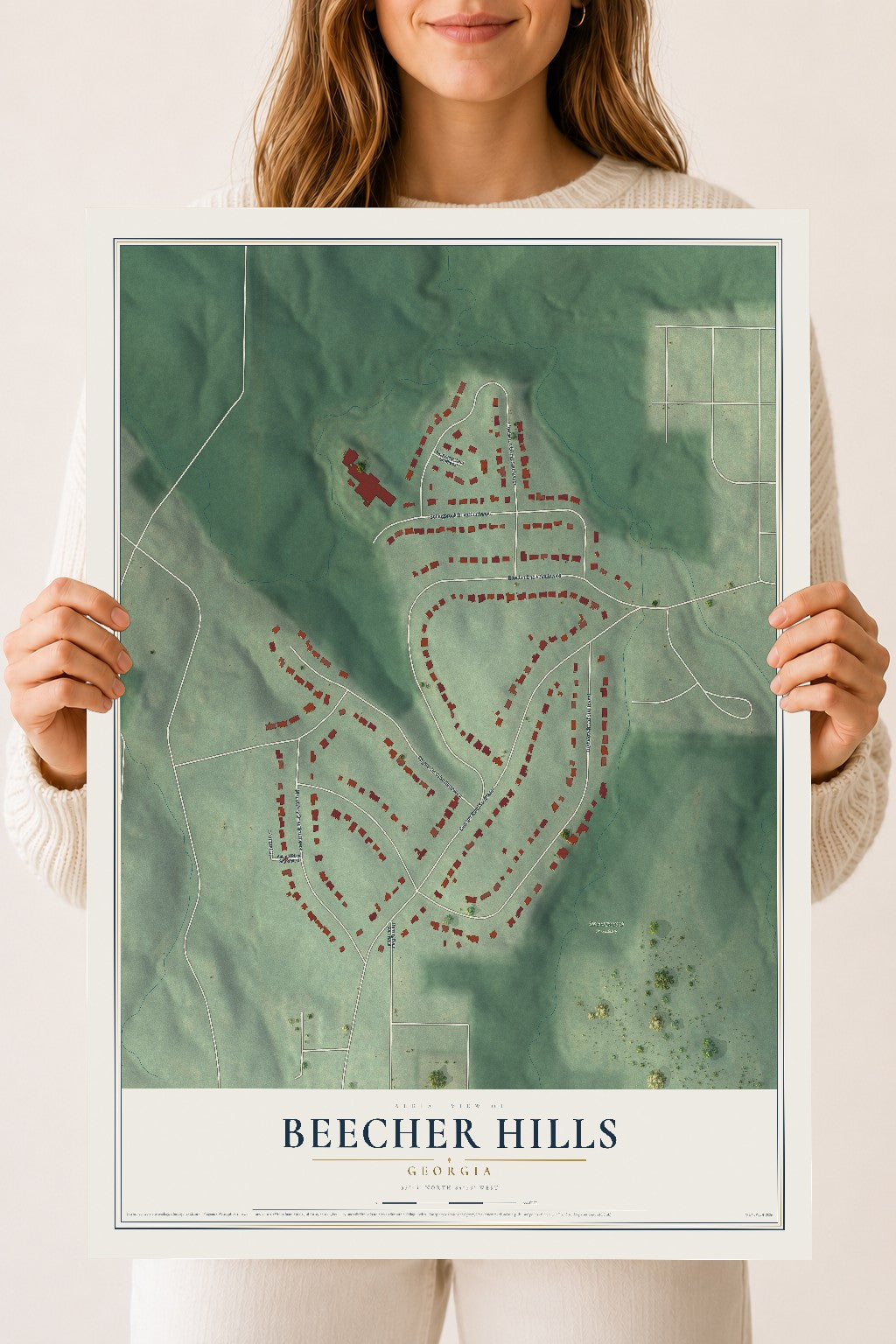 Beecher Hills, Georgia map print, 18" x 24" Archival Matte Print mockup