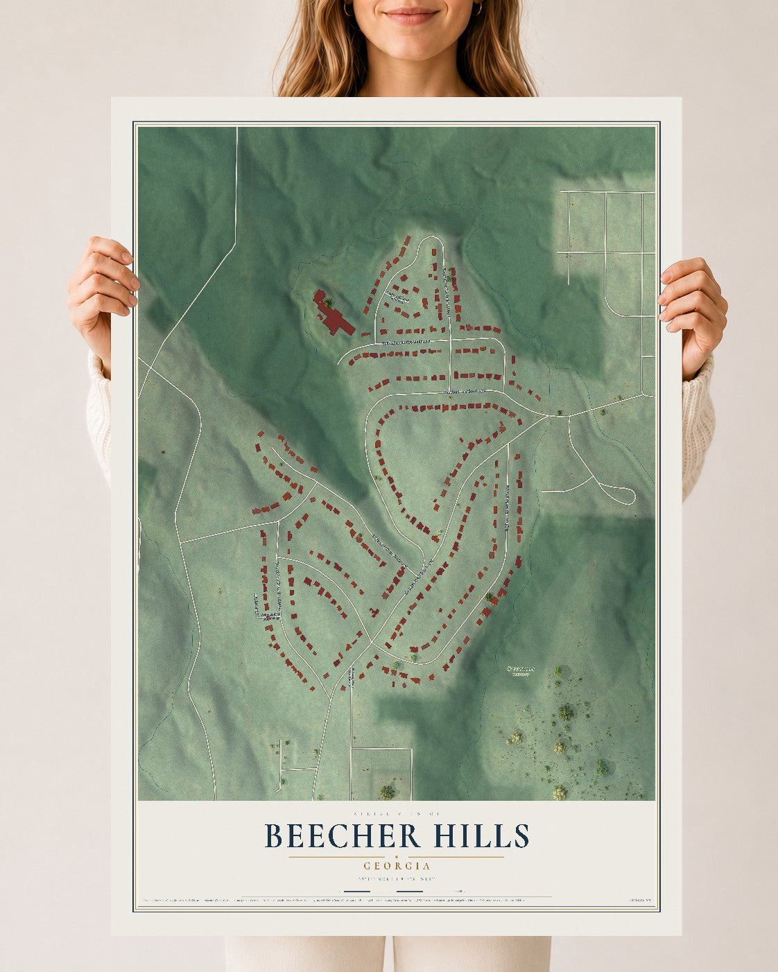 Beecher Hills, Georgia map print, 24" x 36" Archival Matte Print mockup