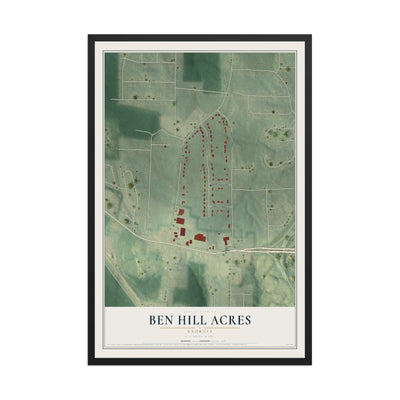 Ben Hill Acres, Georgia map print, 12" x 18" W/ Black Ayous Wood Frame mockup