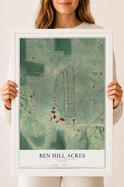 Ben Hill Acres, Georgia map print, 18" x 24" W/ White Ayous Wood Frame mockup