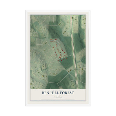 Ben Hill Forest, Georgia map print, 12" x 18" W/ White Ayous Wood Frame mockup